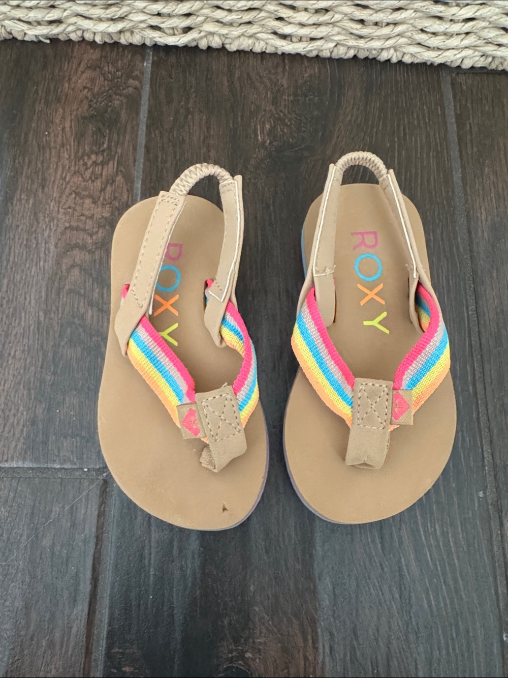 Roxy Kids Multicolor-Striped Tan Slingback Sandals